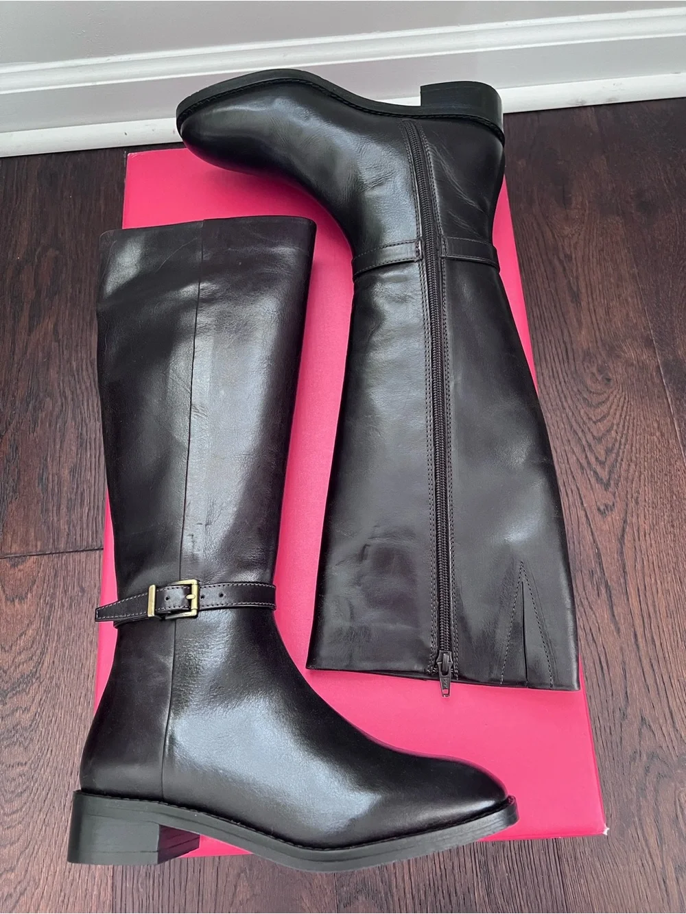 NWB Anthropologie Maeve Buckle Strap Riding Boots Dark Chocolate Brown Size 36